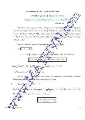 Các mối quan hệ thường dùng trong việc tính nguyên hàm và tích phân